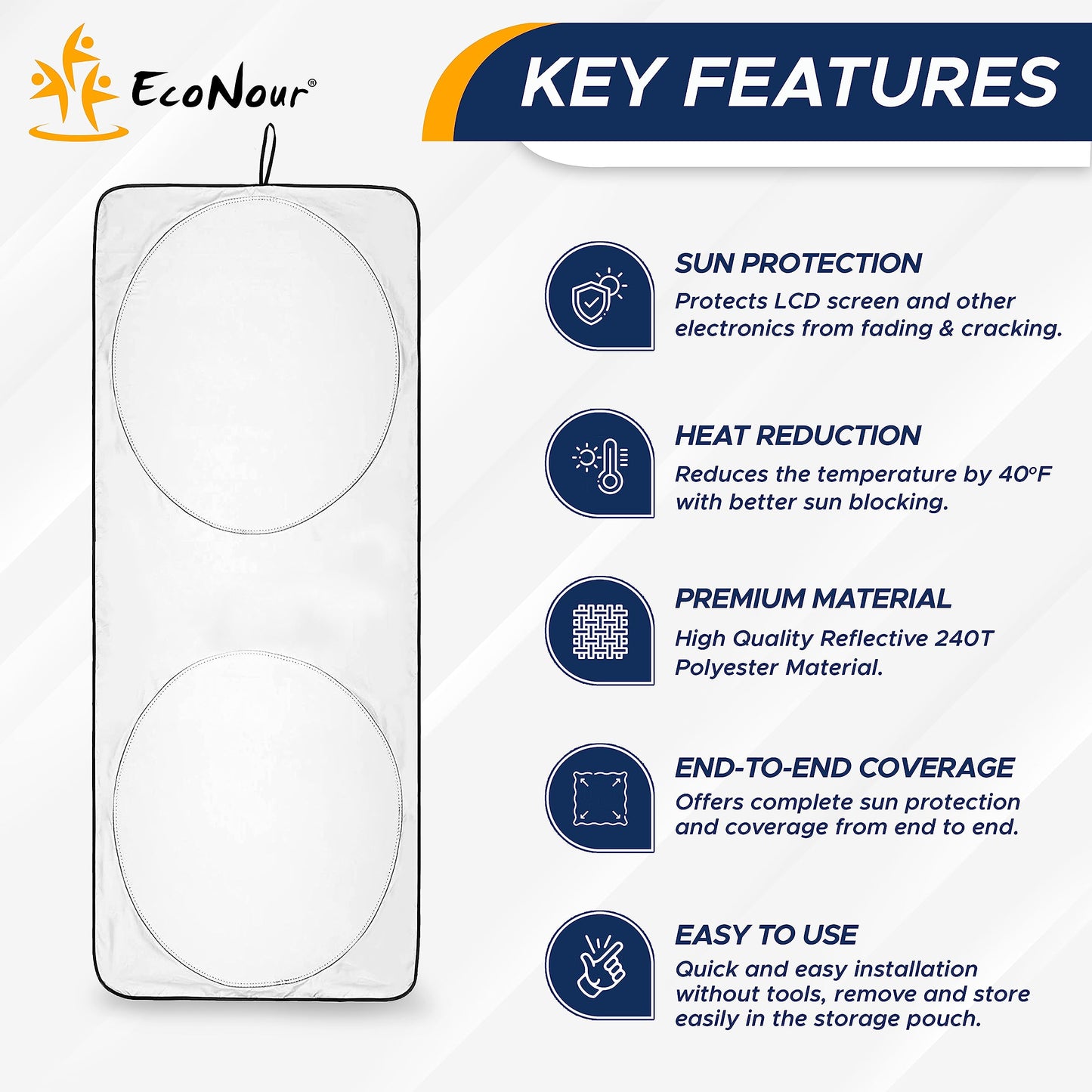 EcoNour Jeep Windshield Sunshade | Sun Visor for UV Rays & Heat Protection | Suitable for Wrangler, Compass, Gladiator & Renegade | Jeep Accessories for Wrangler & More | X-Small - 60x21 Inches