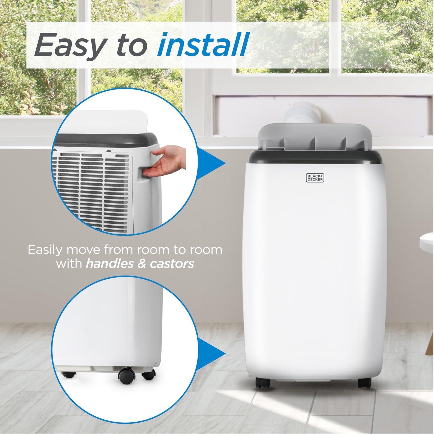 BLACK+DECKER Portable Air Conditioner, 10,000 BTU for Rooms Up To 450 Sq. Ft., Portable AC with Full Function Remote Control & Window Kit, BPT06WTB, White