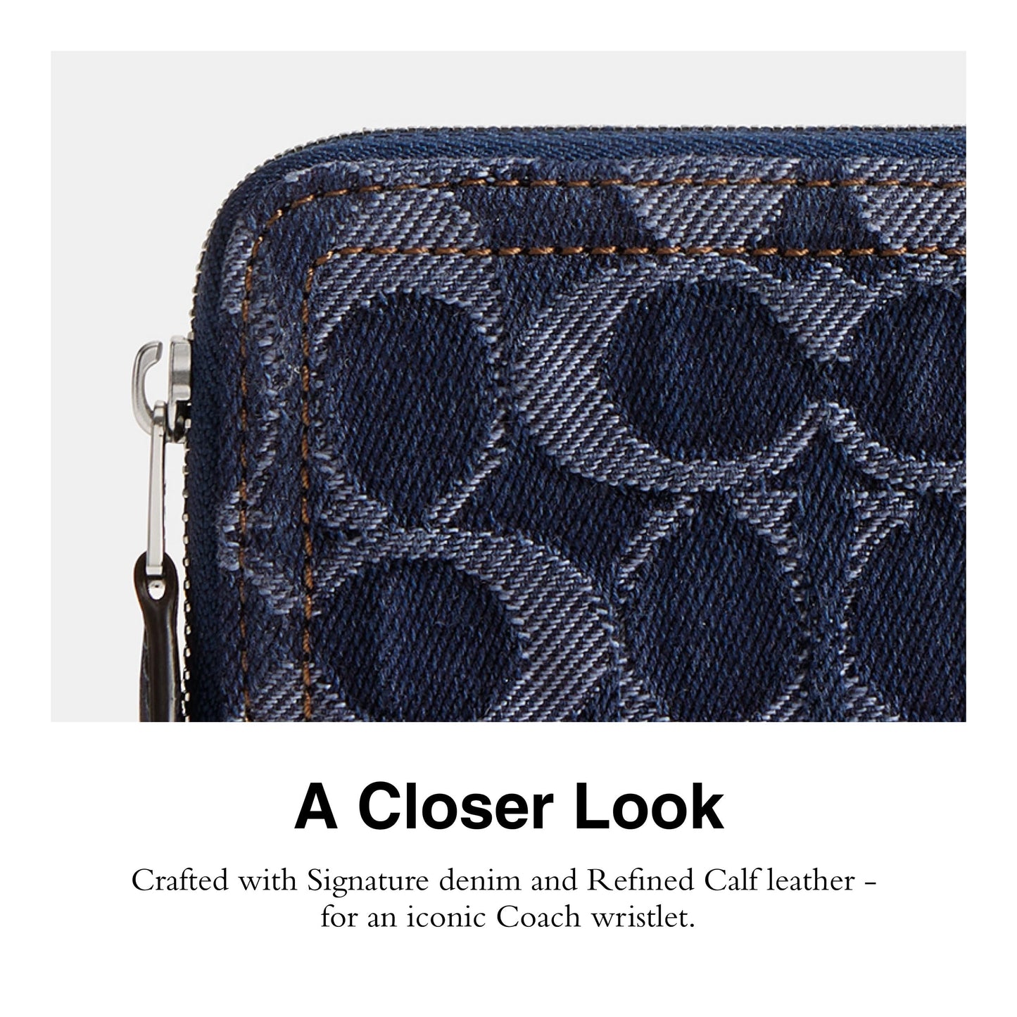 Coach Women's Essential Small Zip Around Card Case in Signature Denim Accessory-Travelers Sleeves, LH/Deep Blue Multi, One Size