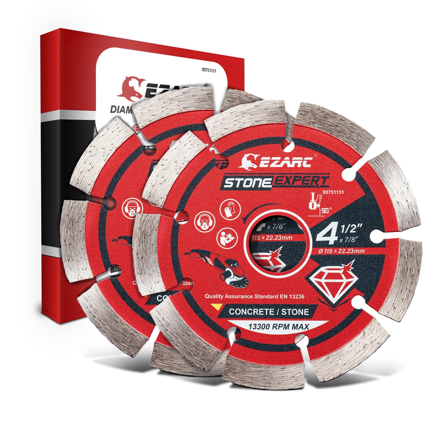 EZARC 4-1/2 inch Segmented Diamond Blade, Diamond Cutting Wheel for Angle Grinder Stone Master, 4.5" Stone Blade for Cutting Concrete Granite Masonry Brick, 7/8"-20mm-5/8 Arbor (2-Pack)
