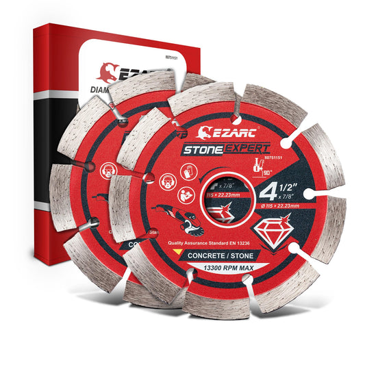EZARC 4-1/2 inch Segmented Diamond Blade, Diamond Cutting Wheel for Angle Grinder Stone Master, 4.5" Stone Blade for Cutting Concrete Granite Masonry Brick, 7/8"-20mm-5/8 Arbor (2-Pack)