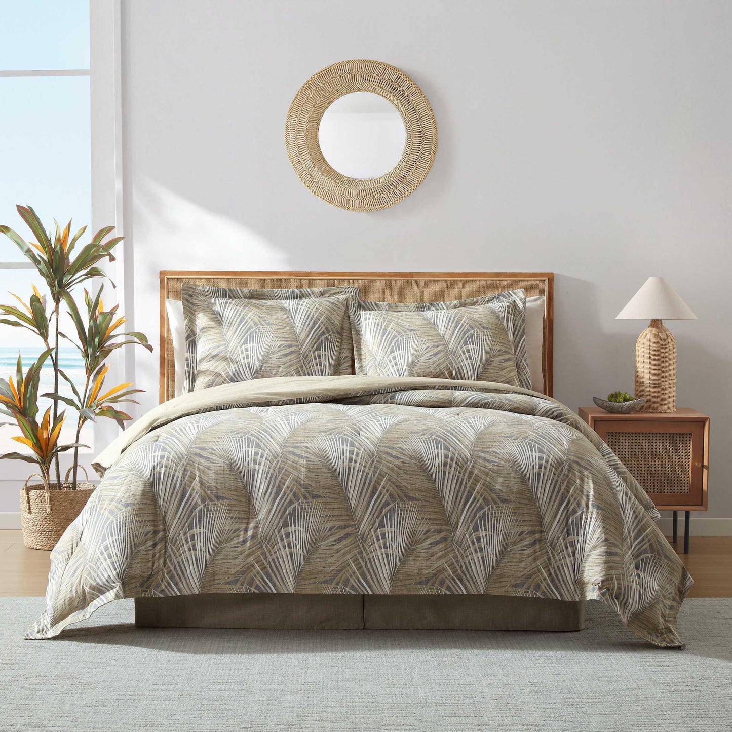 Tommy Bahama - Queen Comforter Set, Cotton Bedding with Matching Shams & Bedskirt, Medium Weight Bedding Set for All Seasons (Raffia Palms Brown, Queen)