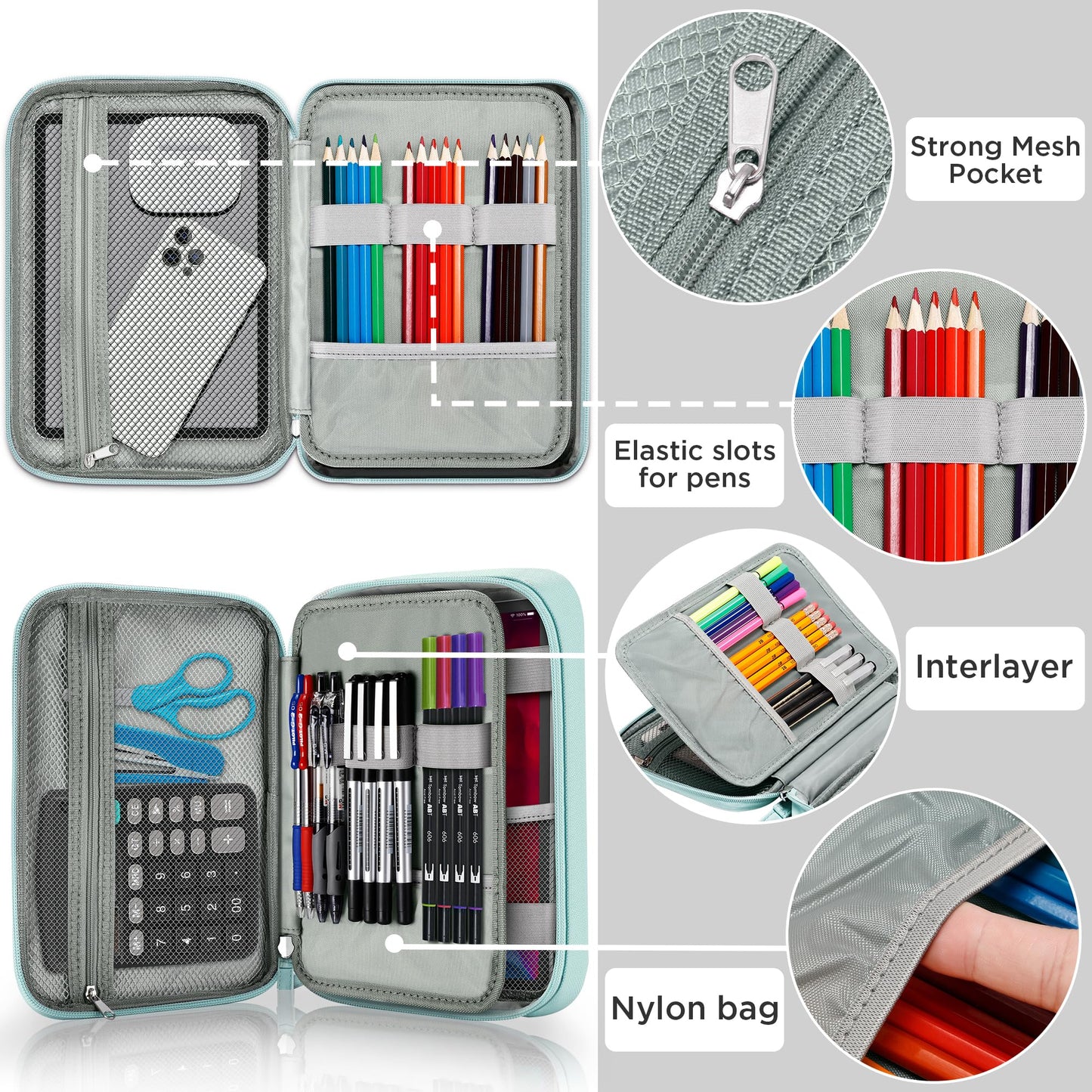 Zannaki Big Capacity Storage Pouch Marker Pen Pencil Case Simple Stationery Bag Box Art Tool & Sketch Storage Boxes for Bullet Journal Middle High School Office College Student Girl Women Adult Teen