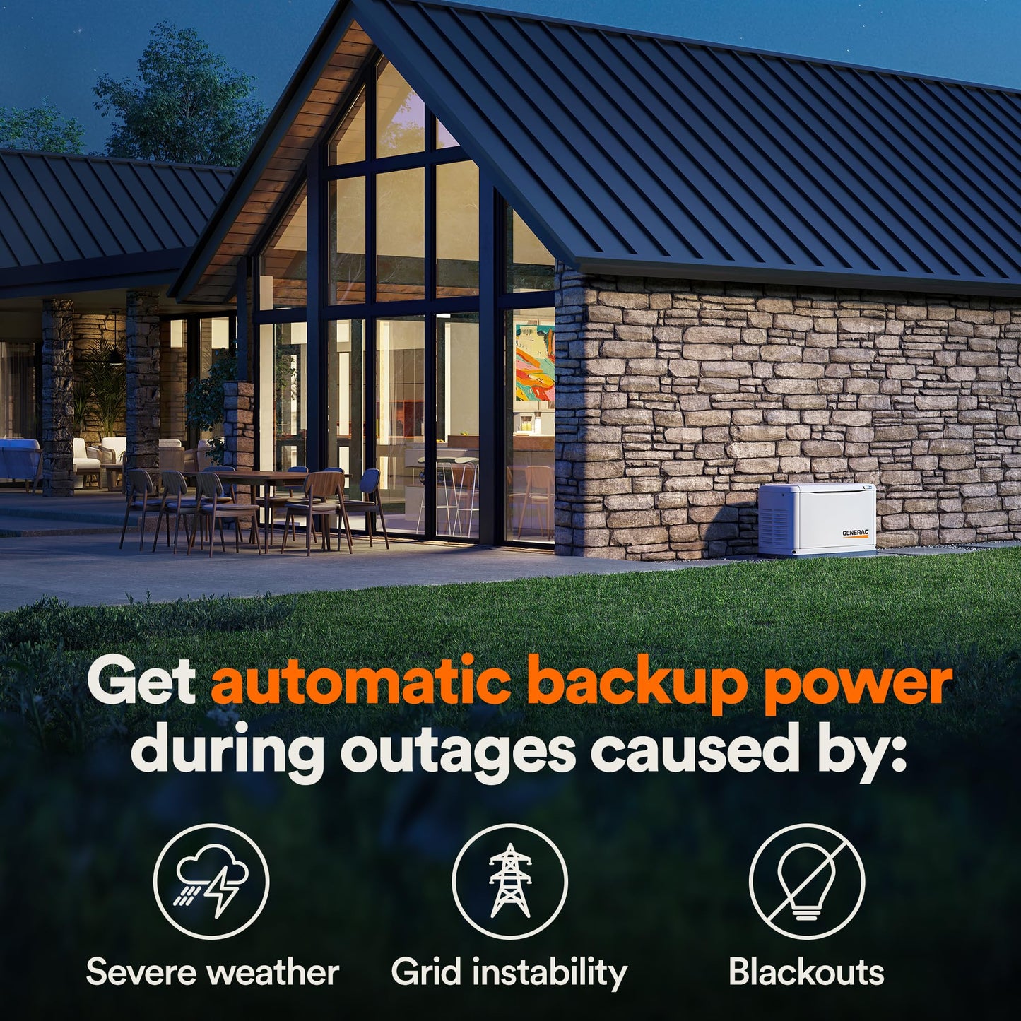 Generac Guardian 22kW Home Standby Generator with 200 Amp Transfer Switch, Durable All Aluminum, WiFi Enabled with G-Force Engine, Easy to Use, Whole House Power Backup, Smart Outage Solution - Bisque