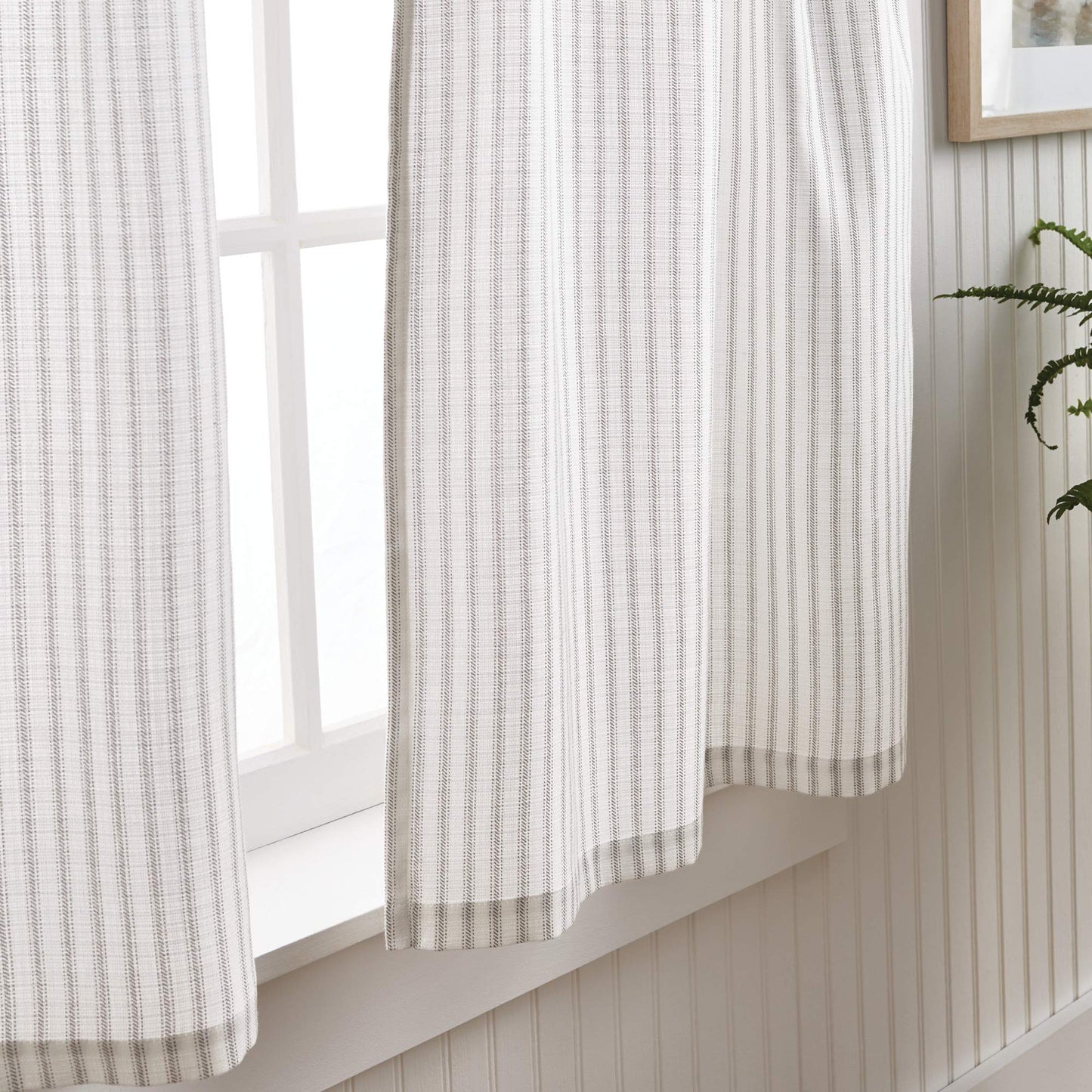 Martha Stewart Ticking Stripe 3-Piece Window Curtain Valance and Tiers Set, White Grey