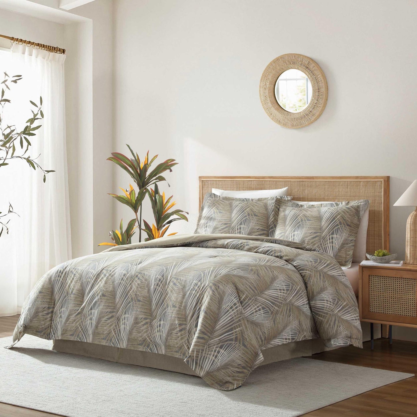 Tommy Bahama - Queen Comforter Set, Cotton Bedding with Matching Shams & Bedskirt, Medium Weight Bedding Set for All Seasons (Raffia Palms Brown, Queen)