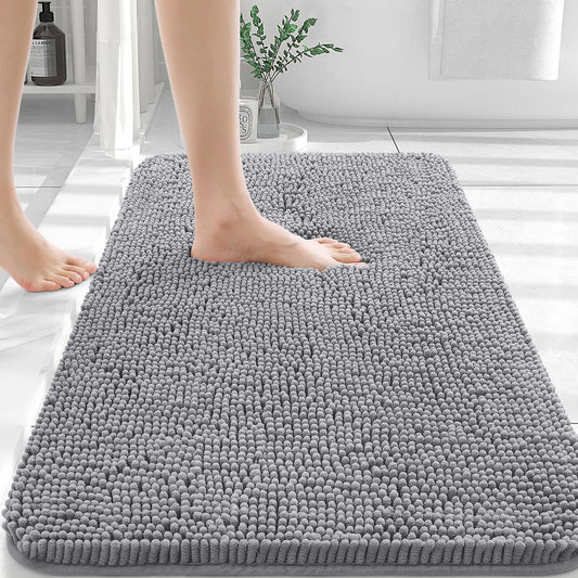 OLANLY Bathroom Rugs 30x20, Extra Soft Absorbent Chenille Bath Rugs, Rubber Backing Quick Dry, Machine Washable Bath Mats for Bathroom Floor, Tub and Shower, Home Decor Accessories, Grey