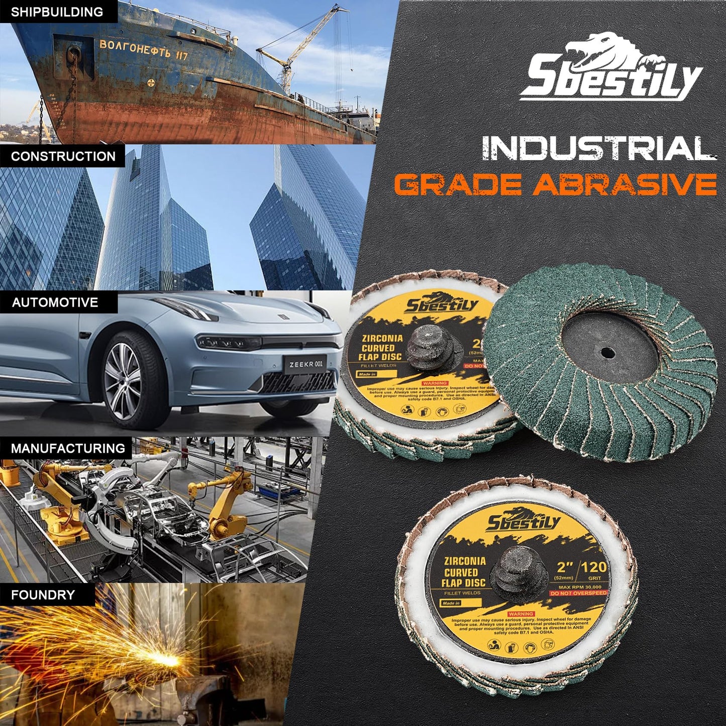 Sbestily 10PCS 80 Grit Curved Flap Disc 2 Inch Roll Lock Quick Change Sanding Discs 1pcs 1/4" Holder Surface Grinding Disc for Die Grinder Metal Surface Grind Burr Finish Weld Rust Paint Removal