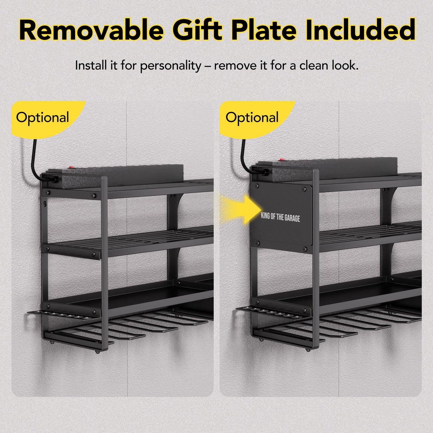 YFFSRJDJ Power Tool Organizer Wall Mount with Charging Station, Cordless Tool Organizer, 12 Drill Holders 4-Tier Heavy Duty Drill Rack with 8-Outlet Power Strip, Garage Gift for Men