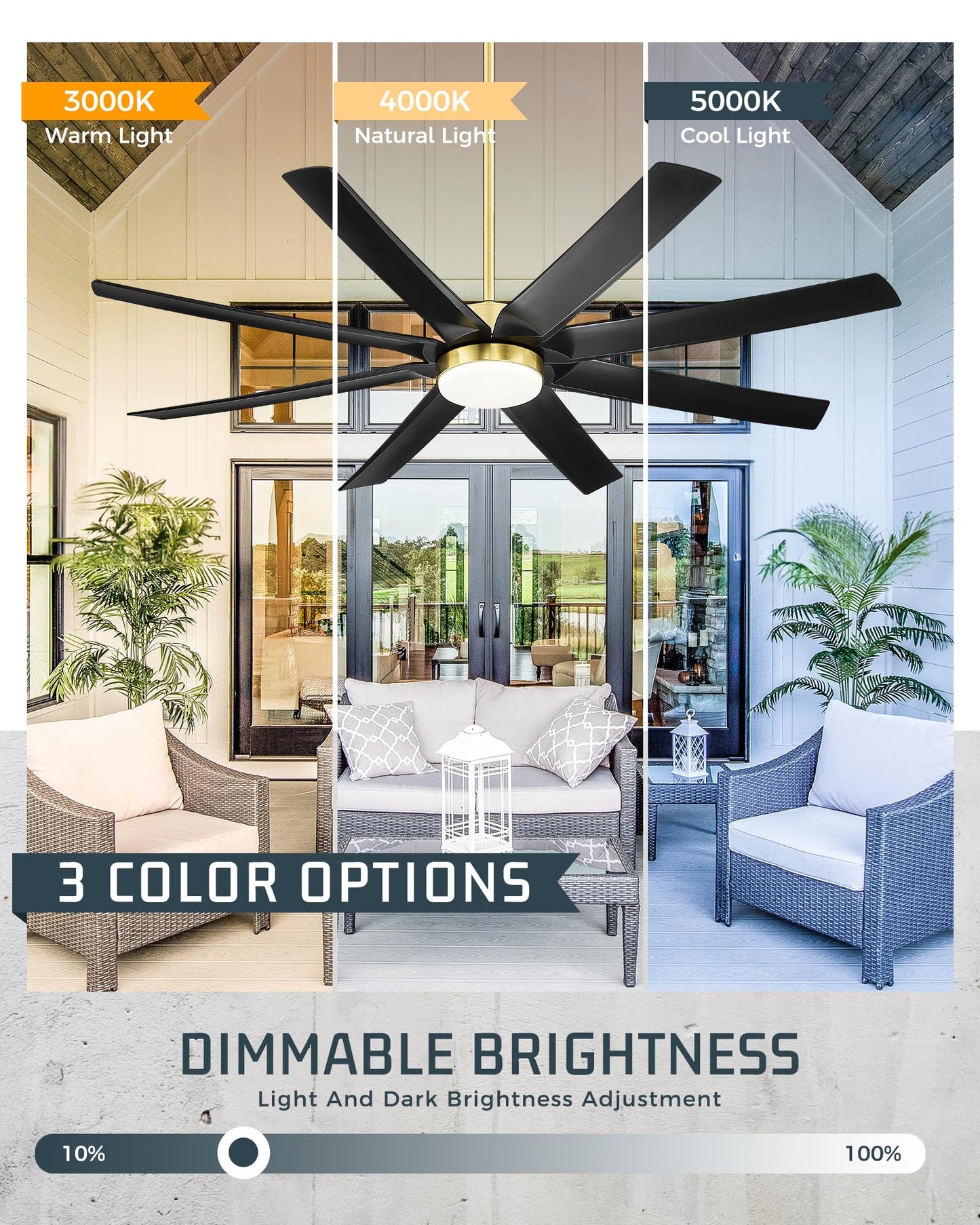 JAZAVA Black and Gold Ceiling Fan, 70 Inch Ceiling Fans with Lights and Remote, 8 ABS Blades, Reversible DC Motor,3CCT Dimmable, Modern Smart Ceiling Fans with Voice Control, CF01-BGB