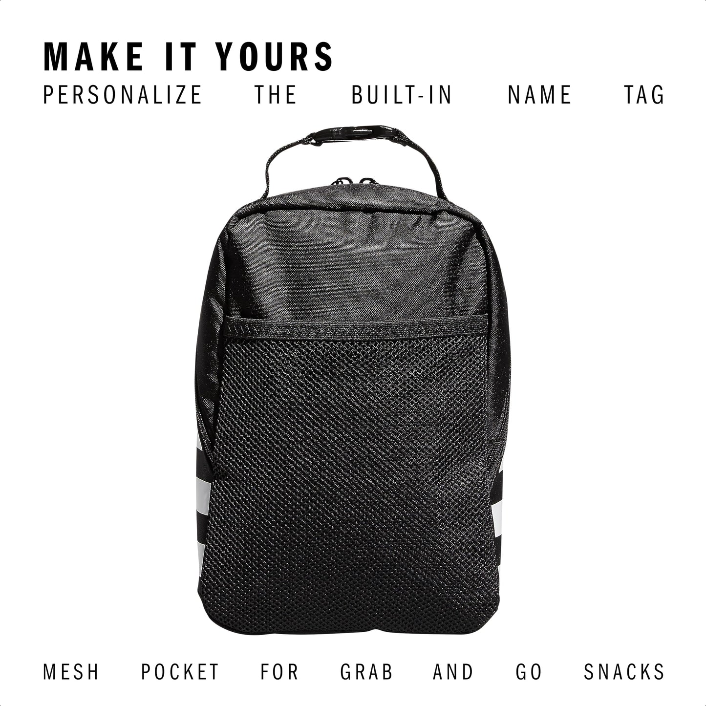 adidas Santiago Lunch Bag Cooler for Women and Men, Insulated Food Container Box with Mesh Pocket, Black/White/2.0, One Size