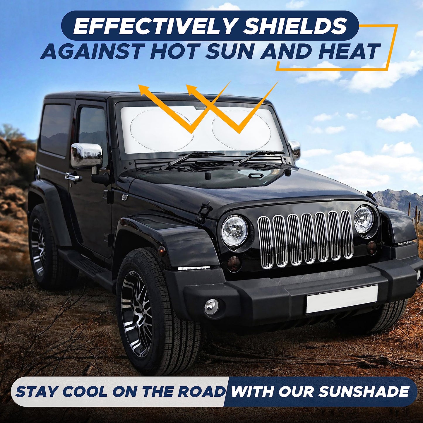 EcoNour Jeep Windshield Sunshade | Sun Visor for UV Rays & Heat Protection | Suitable for Wrangler, Compass, Gladiator & Renegade | Jeep Accessories for Wrangler & More | X-Small - 60x21 Inches