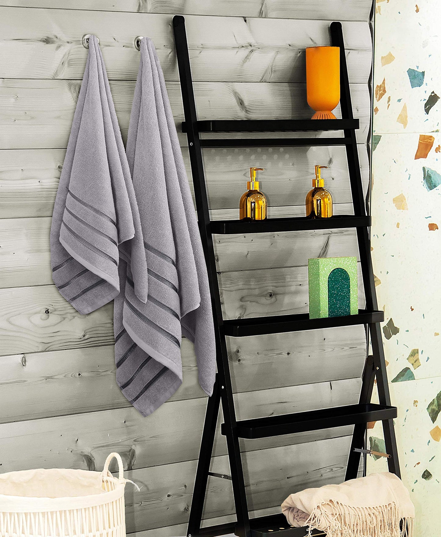 Utopia Towels 8 Piece Luxury Towel Set, 2 Bath, 2 Hand, and 4 Wash Cloths, 600 GSM Ring Spun Cotton, Highly Absorbent Viscose Stripe Towels, Ideal for Everyday use, Cool Grey