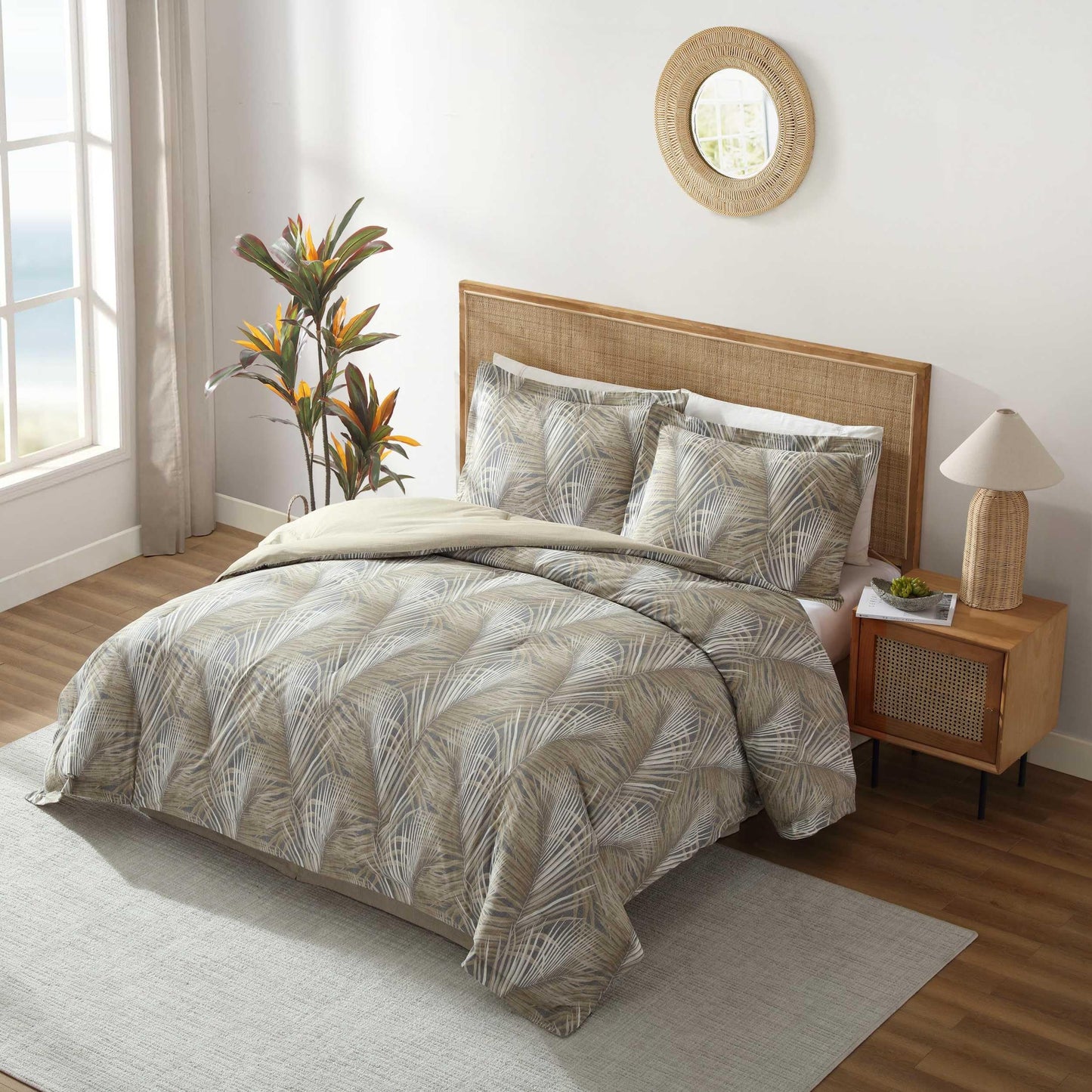 Tommy Bahama - Queen Comforter Set, Cotton Bedding with Matching Shams & Bedskirt, Medium Weight Bedding Set for All Seasons (Raffia Palms Brown, Queen)