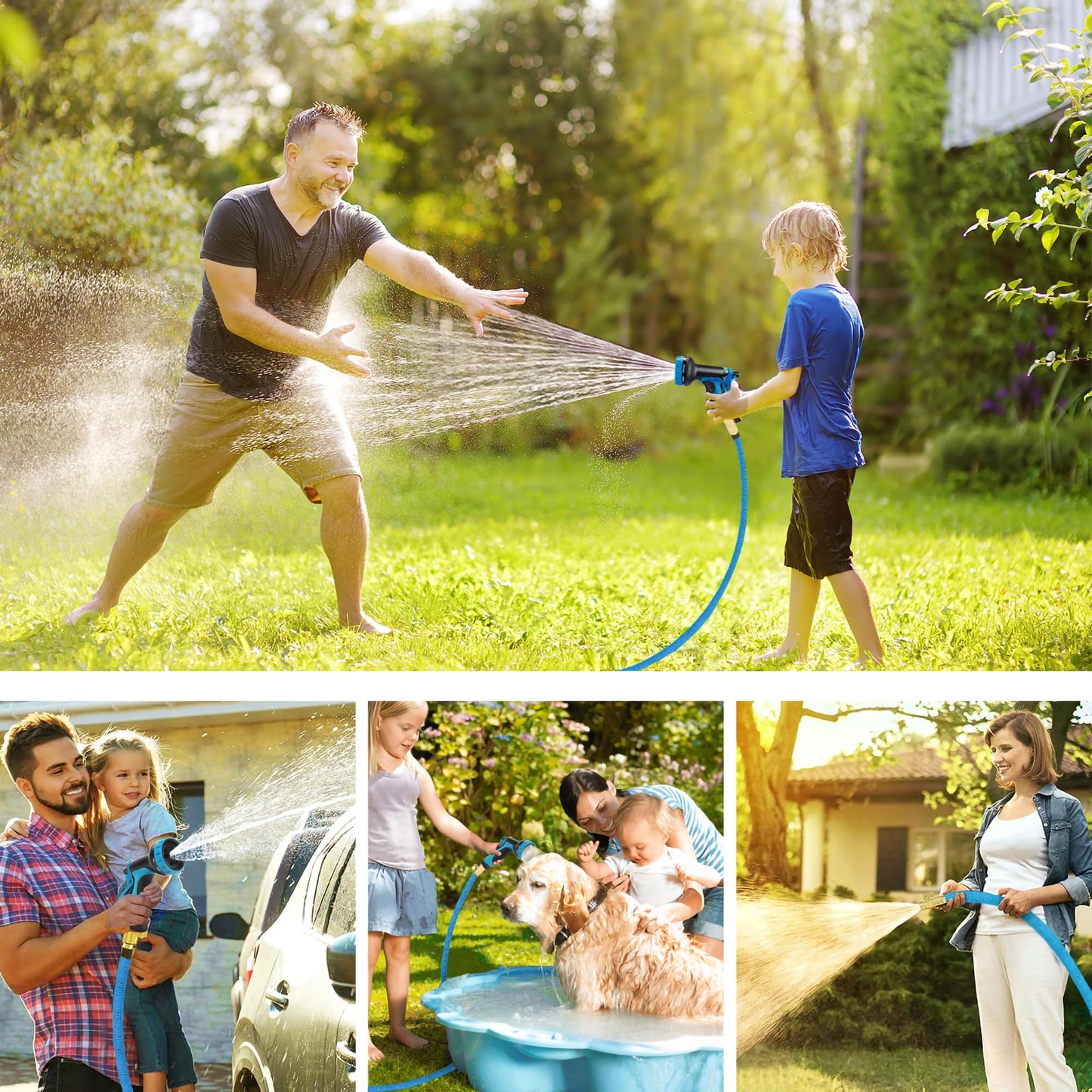 50 ft Expandable Garden Hose with 10 Function Spray Nozzle - New Patented Water Hose with 40 Layers of Innovative Nano Rubber - Lightweight, Durable, Flexible, 50ft Retractable Stretch Hose (Blue)
