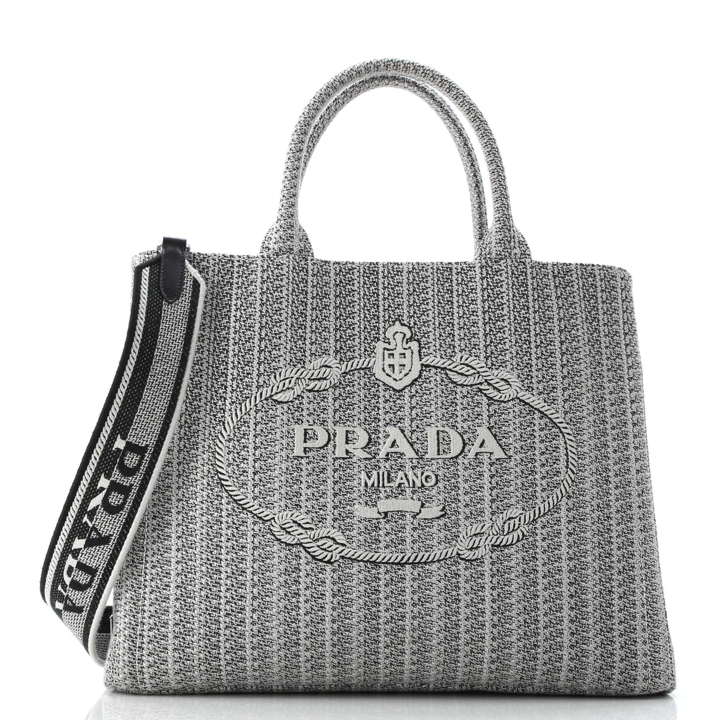 Prada, Pre-Loved Logo Strap Canapa Tote Jacquard Medium, Black