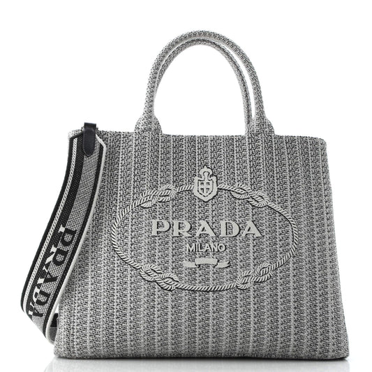 Prada, Pre-Loved Logo Strap Canapa Tote Jacquard Medium, Black