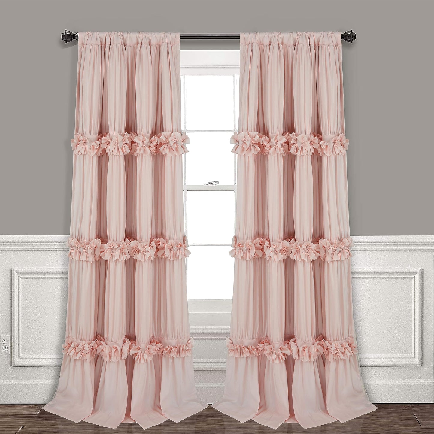 Homechoice Decor Thermal Insulated Blackout Window Curtains, 54" W x 84" L x 2 Panels, Boho Ruched Window Treatments with 3 Rows of Butterfly Flowers, Rustic Rod Pocket Drapes, Peach Pink (LQ-30)