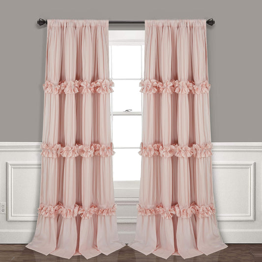 Homechoice Decor Thermal Insulated Blackout Window Curtains, 54" W x 84" L x 2 Panels, Boho Ruched Window Treatments with 3 Rows of Butterfly Flowers, Rustic Rod Pocket Drapes, Peach Pink (LQ-30)