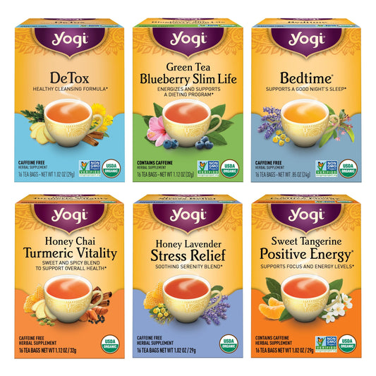 Yogi Tea Favorites Variety Pack - 16 Bags per Pack (6 Packs) - Organic Gift Box - Includes Sweet Tangerine Positive Energy, Honey Lavender Stress Relief, Bedtime & More