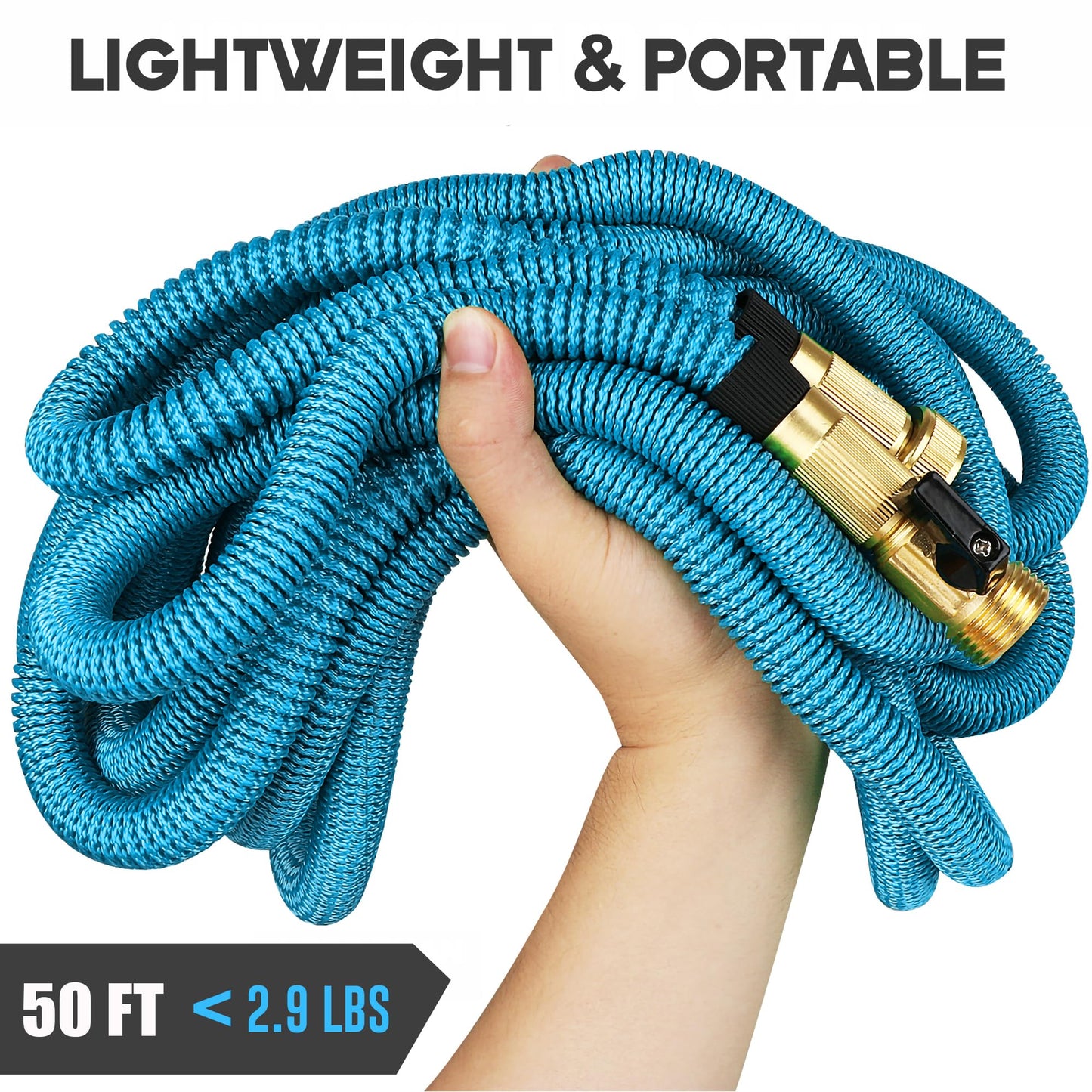 50 ft Expandable Garden Hose with 10 Function Spray Nozzle - New Patented Water Hose with 40 Layers of Innovative Nano Rubber - Lightweight, Durable, Flexible, 50ft Retractable Stretch Hose (Blue)