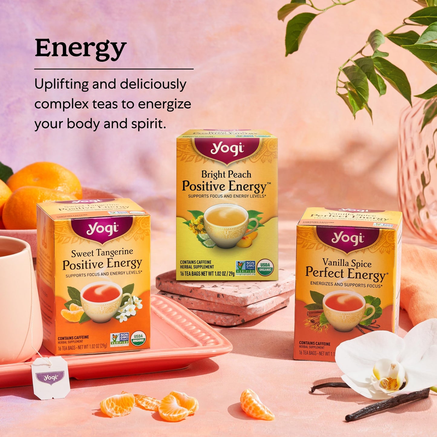 Yogi Sweet Tangerine Positive Energy Tea - 16 Tea Bags per Pack (6 Packs) - Organic Tangerine Energy Tea - Includes Black Tea Leaf, Yerba Mate Leaf, Ashwagandha Root & More