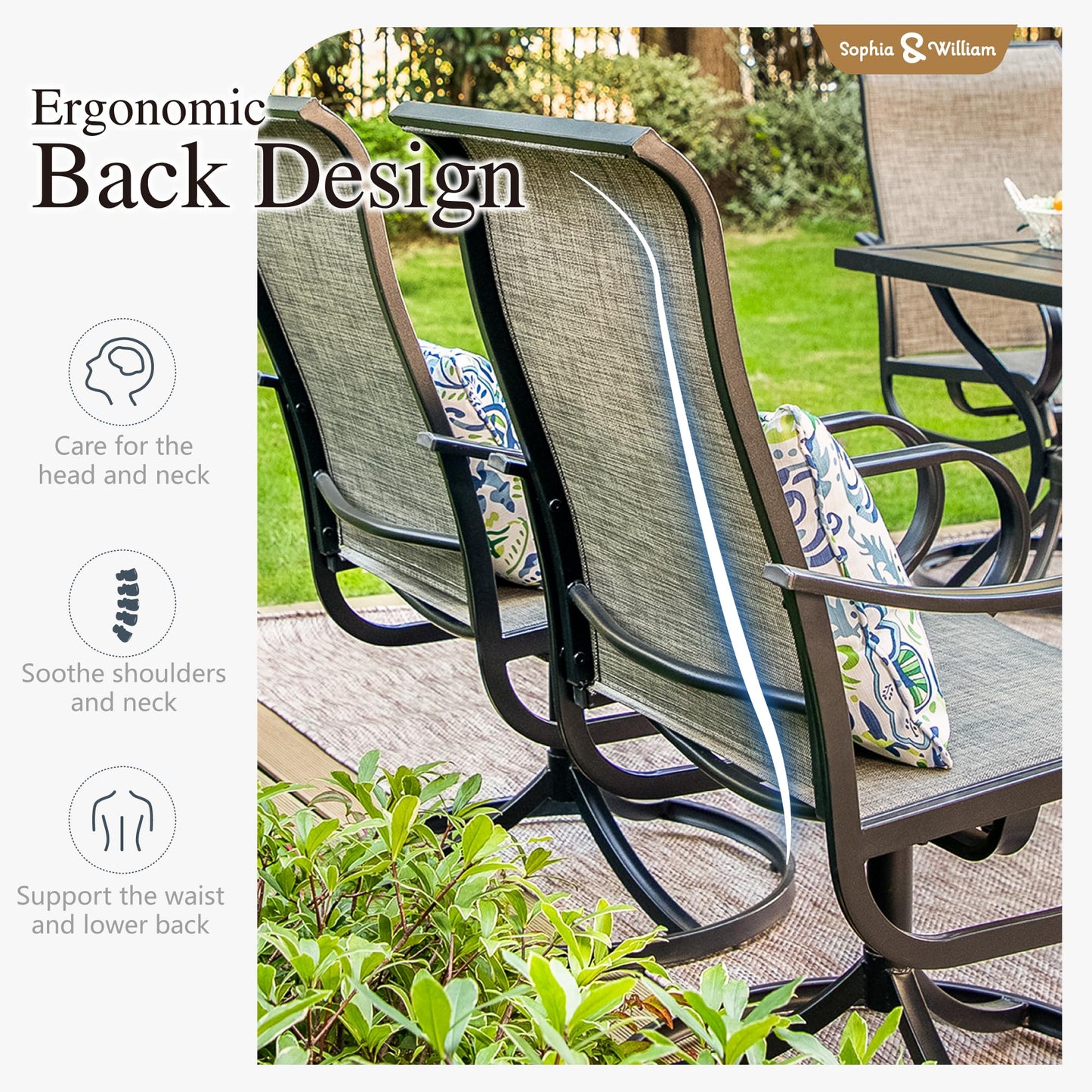 Sophia & William Patio Set with Umbrella 8 Pieces Outdoor Dining Set for 6 with 13ft Double-Sided Patio Umbrella Beige, 6 x Swivel Patio Chairs, 1 Metal Table for Lawn Garden