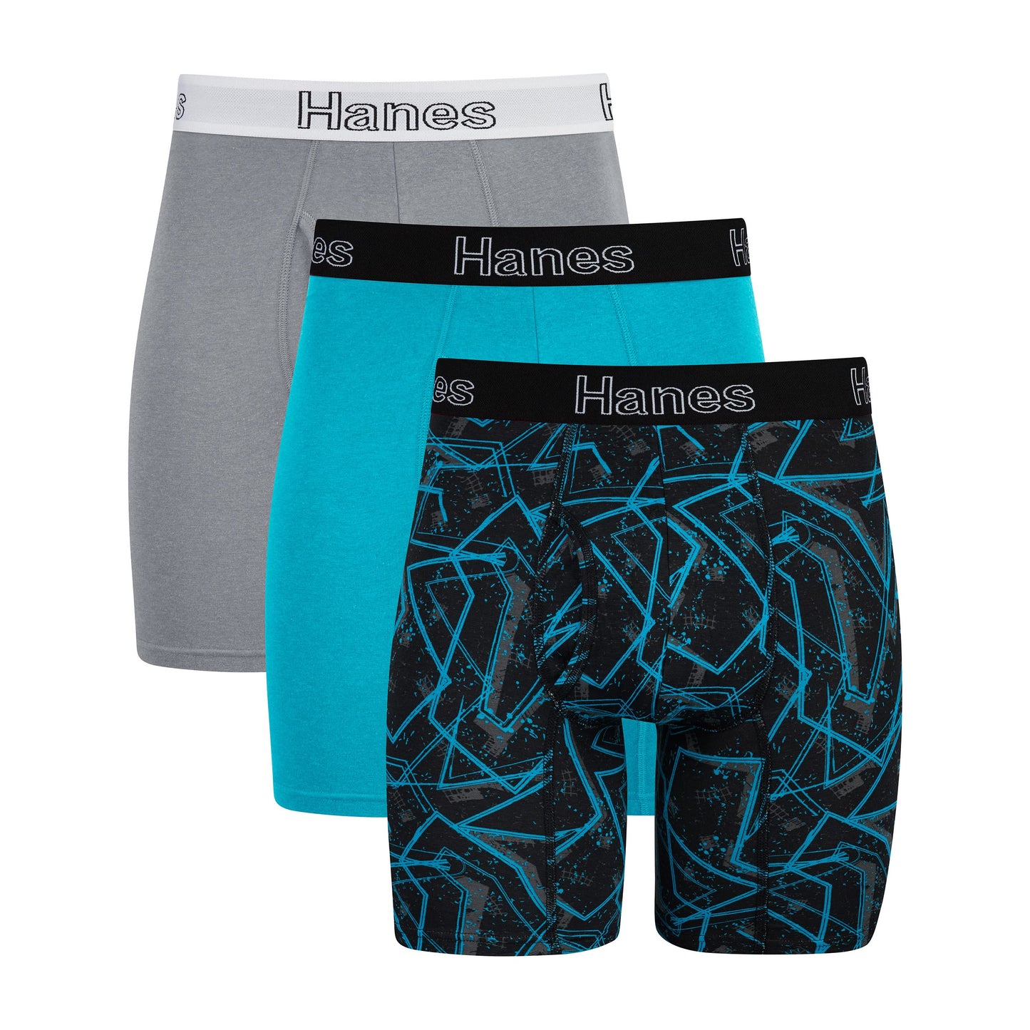 Hanes Men's Comfort Flex Fit Boxer Brief Pack, Supportive Pouch, Turquoise/Concrete/Black 3-Pack