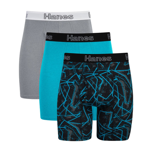 Hanes Men's Comfort Flex Fit Boxer Brief Pack, Supportive Pouch, Turquoise/Concrete/Black 3-Pack