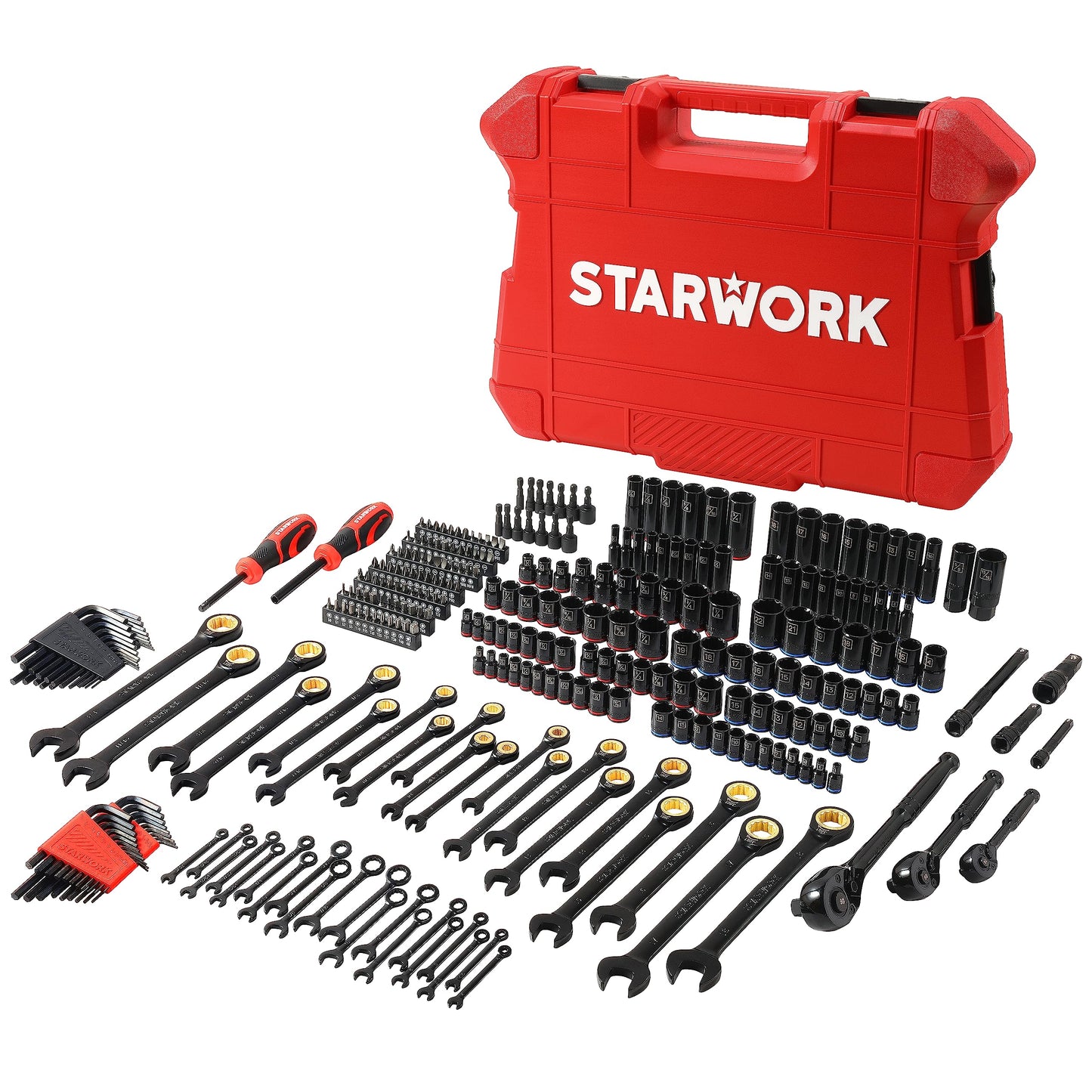 STARWORK TRUE MECHANIC 303-Piece Mechanics Tool Set, 120T Ratcheting Wrench, Professional, SAE/Metric