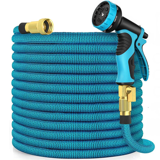 50 ft Expandable Garden Hose with 10 Function Spray Nozzle - New Patented Water Hose with 40 Layers of Innovative Nano Rubber - Lightweight, Durable, Flexible, 50ft Retractable Stretch Hose (Blue)