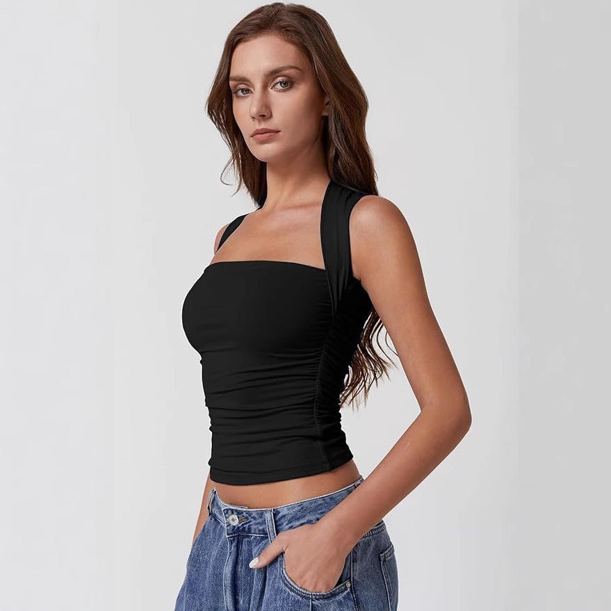 Off-the-shoulder Square Collar Shoulder Strap Midriff-baring Top