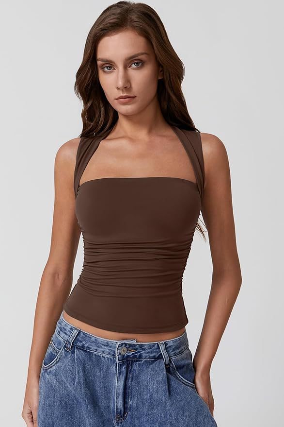 Off-the-shoulder Square Collar Shoulder Strap Midriff-baring Top